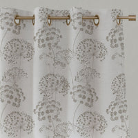 Neutral / Grey Floral Linen Eyelet Curtains - Erleen Almond - White base fabric.