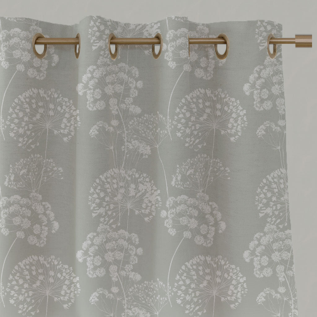 Neutral / Grey Floral Linen Eyelet Curtains - Erleen INV Greige Clay - White base fabric.