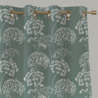 Green Floral Linen Eyelet Curtains - Erleen INV Sage - White base fabric.