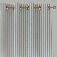 Green Striped Linen Eyelet Curtains - Evianne Sage-WHT - White base fabric.