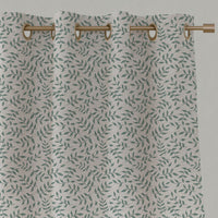 Green Botanical Linen Eyelet Curtains - Fita Sage-WHT - White base fabric.