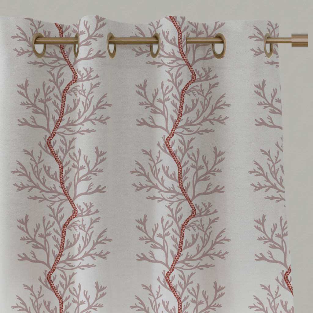 Pink Botanical Linen Eyelet Curtains - Galilea Pink - White base fabric.