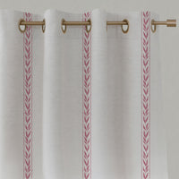 Pink Striped Linen Eyelet Curtains - Helena Autumn Pink - White base fabric.