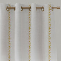 Yellow Striped Linen Eyelet Curtains - Helena Dijon - White base fabric.
