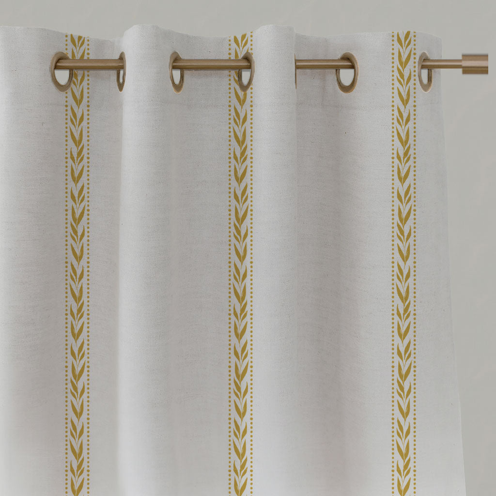 Yellow Striped Linen Eyelet Curtains - Helena Dijon - White base fabric.