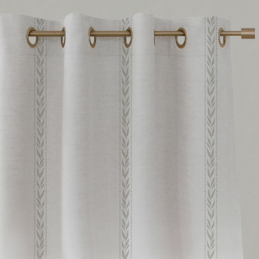 Neutral / Grey Striped Linen Eyelet Curtains - Helena Greige Clay - White base fabric.