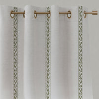 Green Striped Linen Eyelet Curtains - Helena Moss - White base fabric.