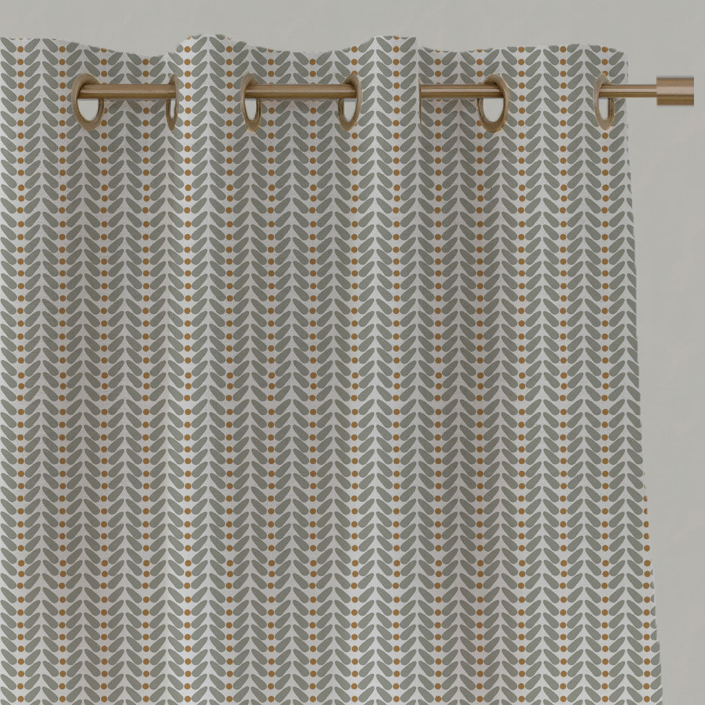 Orange / Yellow Patterned Linen Eyelet Curtains - Hilda Ochre - White base fabric.