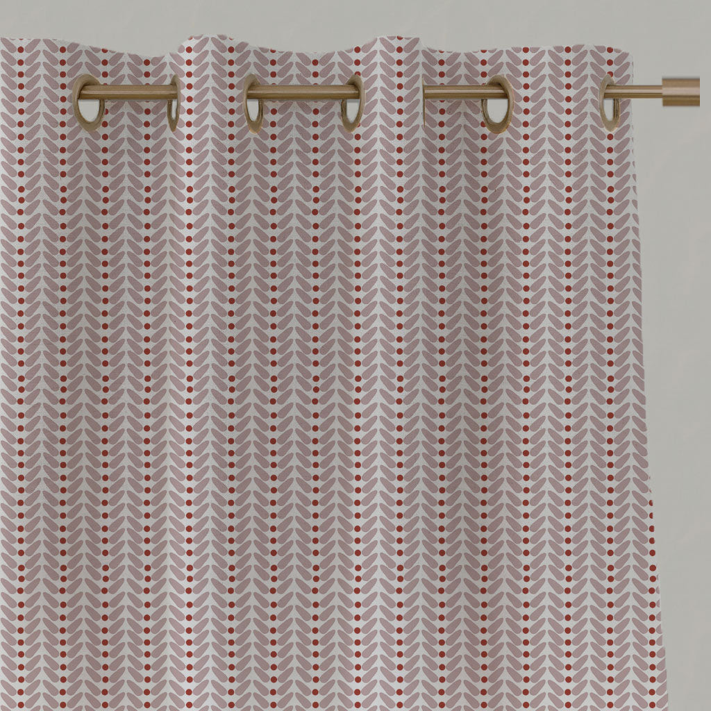Red / Pink Patterned Linen Eyelet Curtains - Hilda Peony Red - White base fabric.