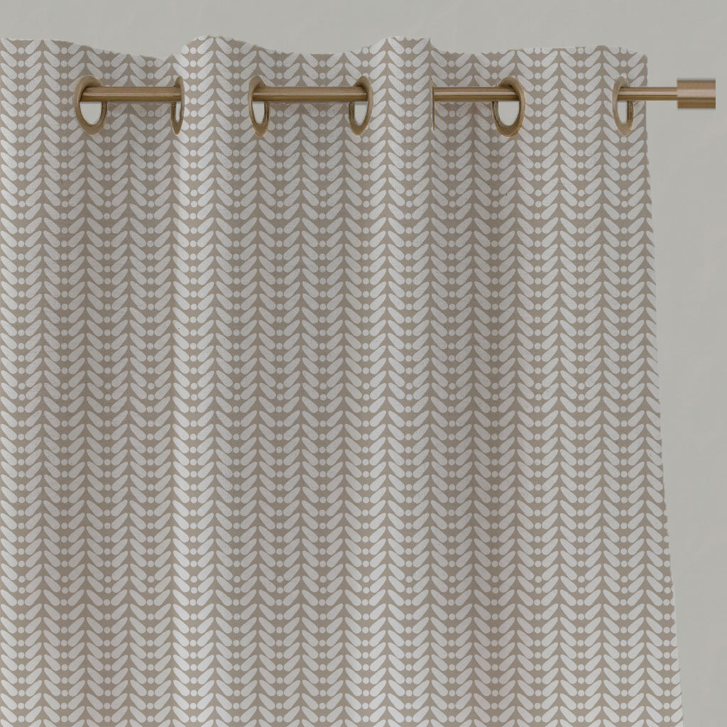 Neutral / Brown Patterned Linen Eyelet Curtains - Hirlev-INV-WHT Taupe - White base fabric.