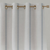 Blue Striped Linen Eyelet Curtains - Imogen Agate Blue - White base fabric.