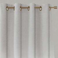 Neutral / Brown Striped Linen Eyelet Curtains - Imogen Nougat - White base fabric.