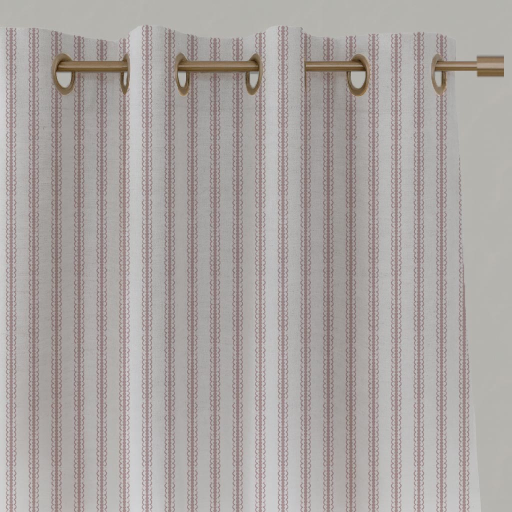 Pink Striped Linen Eyelet Curtain - Kamillah Peony-WHT - White base fabric.
