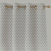 Neutral / Grey Botanical Linen Eyelet Curtains - Kira Greige Clay - White base fabric.