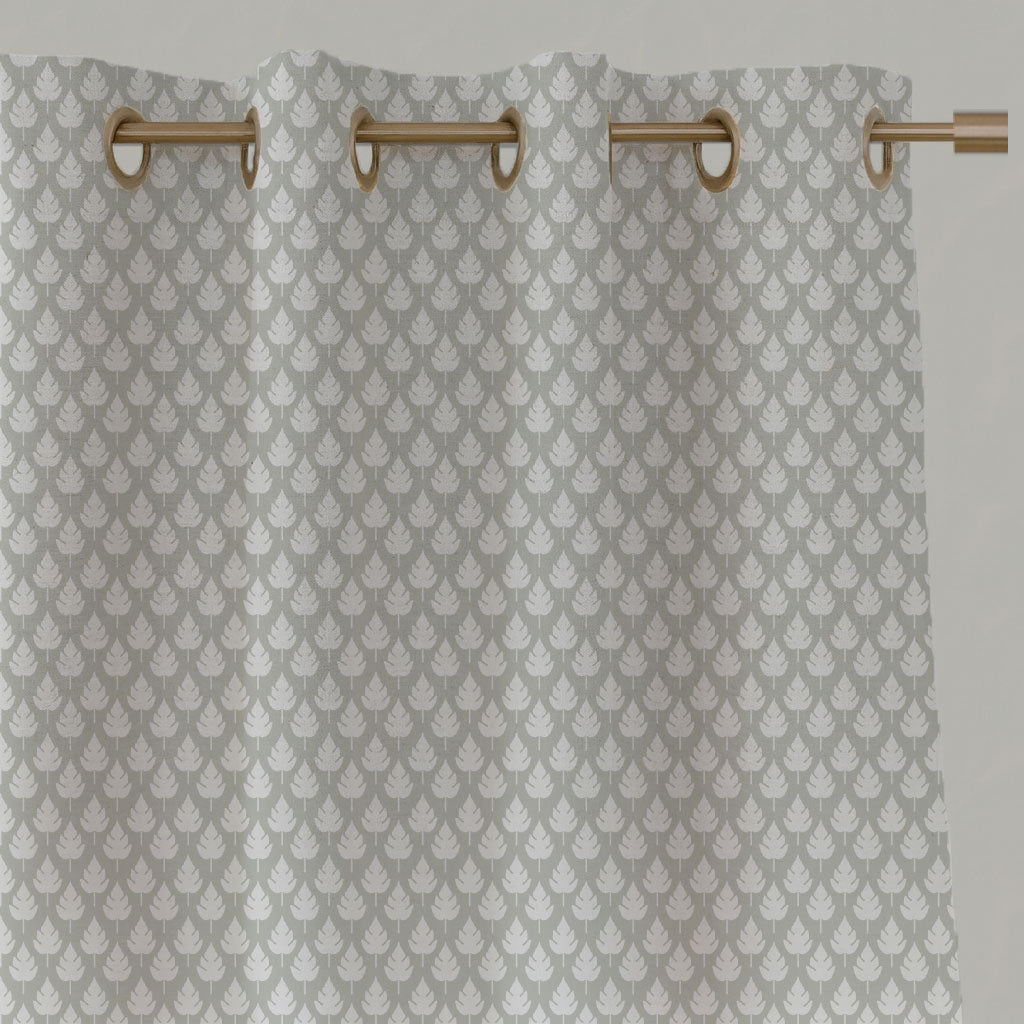 Neutral / Grey Botanical Linen Eyelet Curtains - Kira Greige Clay - White base fabric.