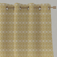 Yellow Patterned Linen Eyelet Curtains - Kjersti Dijon - White base fabric.