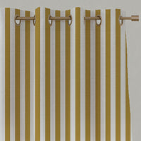 Yellow Striped Linen Eyelet Curtains - Liliana Gold Rod-WHT - White base fabric.