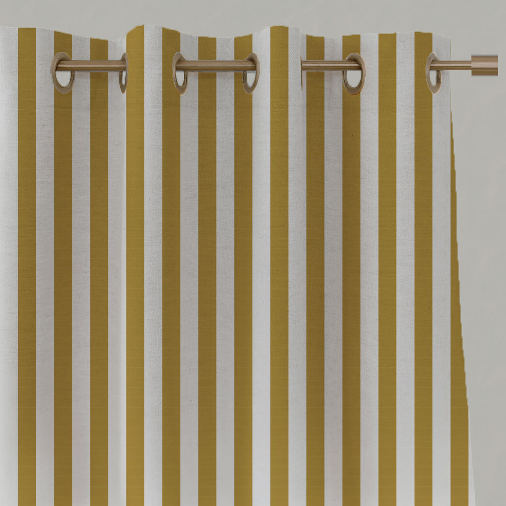 Yellow Striped Linen Eyelet Curtains - Liliana Gold Rod-WHT - White base fabric.