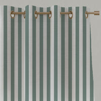 Green Striped Linen Eyelet Curtains - Liliana Sage-WHT - White base fabric.