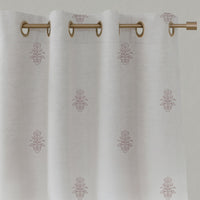 Pink Floral Linen Eyelet Curtains - Lisana Peony - White base fabric.