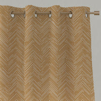 Orange / Yellow Patterned Linen Eyelet Curtains - Lulu Ochre - White base fabric.