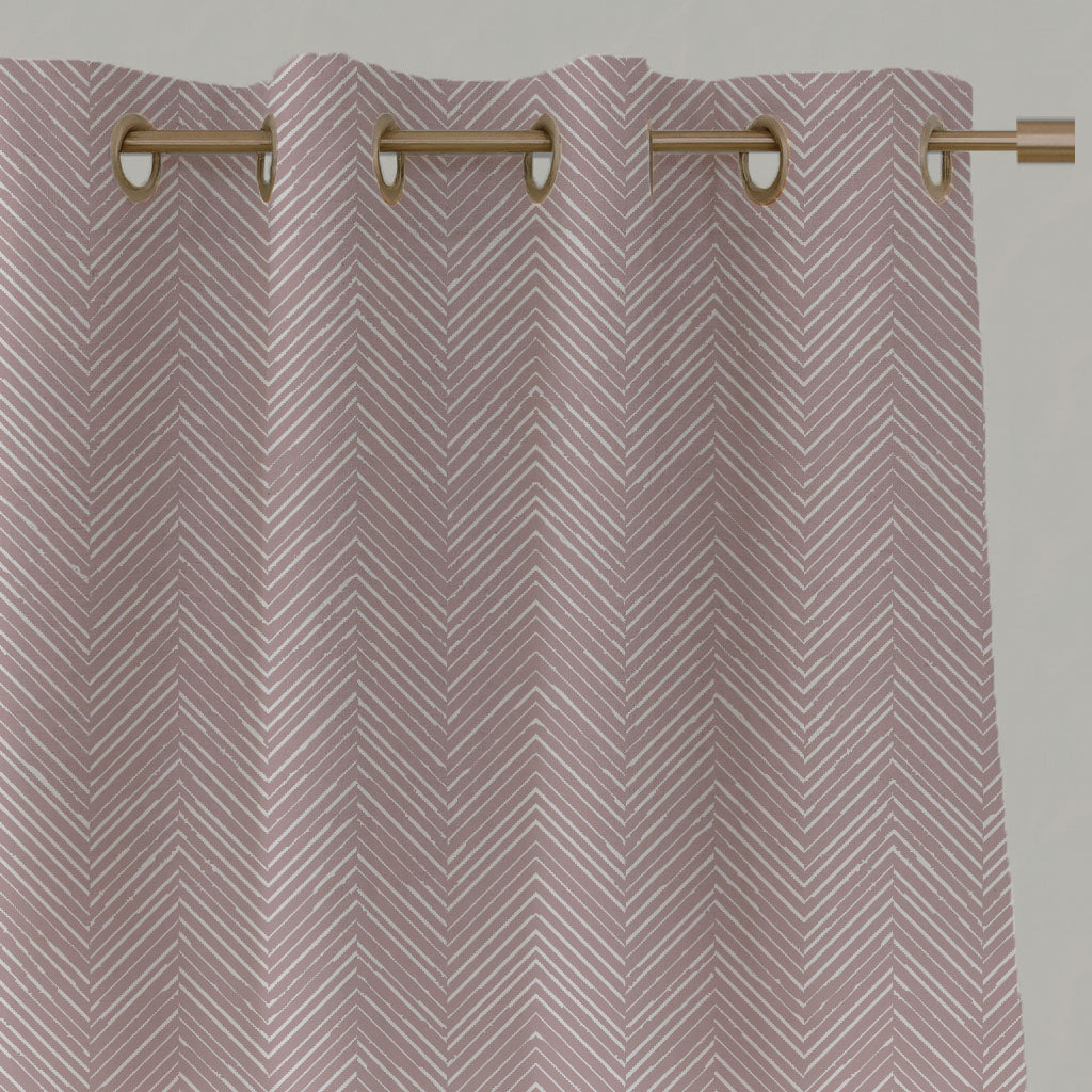 Pink Patterned Linen Eyelet Curtains - Lulu Peony - White base fabric.