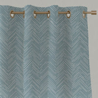 Blue Patterned Linen Eyelet Curtains - Lulu Shadow Blue - White base fabric.