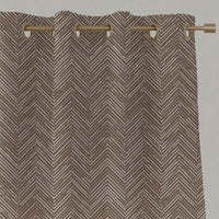 Brown Patterned Linen Eyelet Curtains - Lulu Umber - White base fabric.