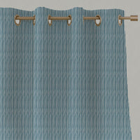 Blue Striped Linen Eyelet Curtains - Maisa Blue Stone - White base fabric.