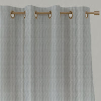 Grey Striped Linen Eyelet Curtains - Maisa Greige - White base fabric.