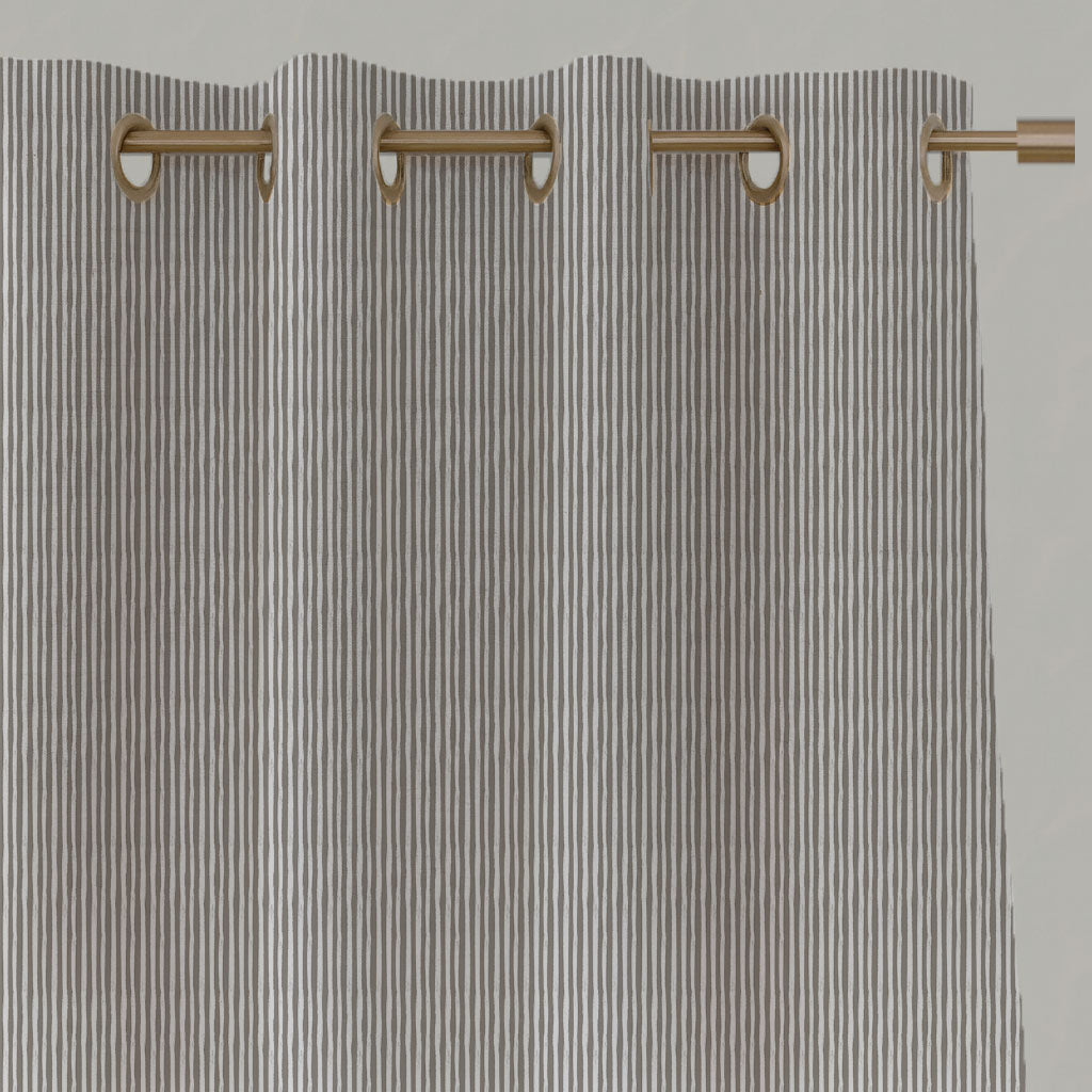 Brown Striped Linen Eyelet Curtains - Maisa Nougat - White base fabric.