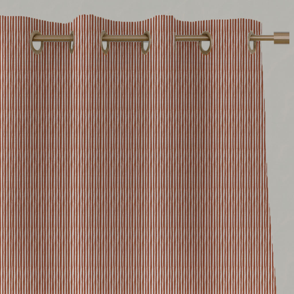 Red / Orange Striped Linen Eyelet Curtains - Maisa Terracotta - White base fabric.