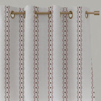 Pink Abstract Striped Linen Eyelet Curtain - Margarie Peony-WHT - White base fabric.