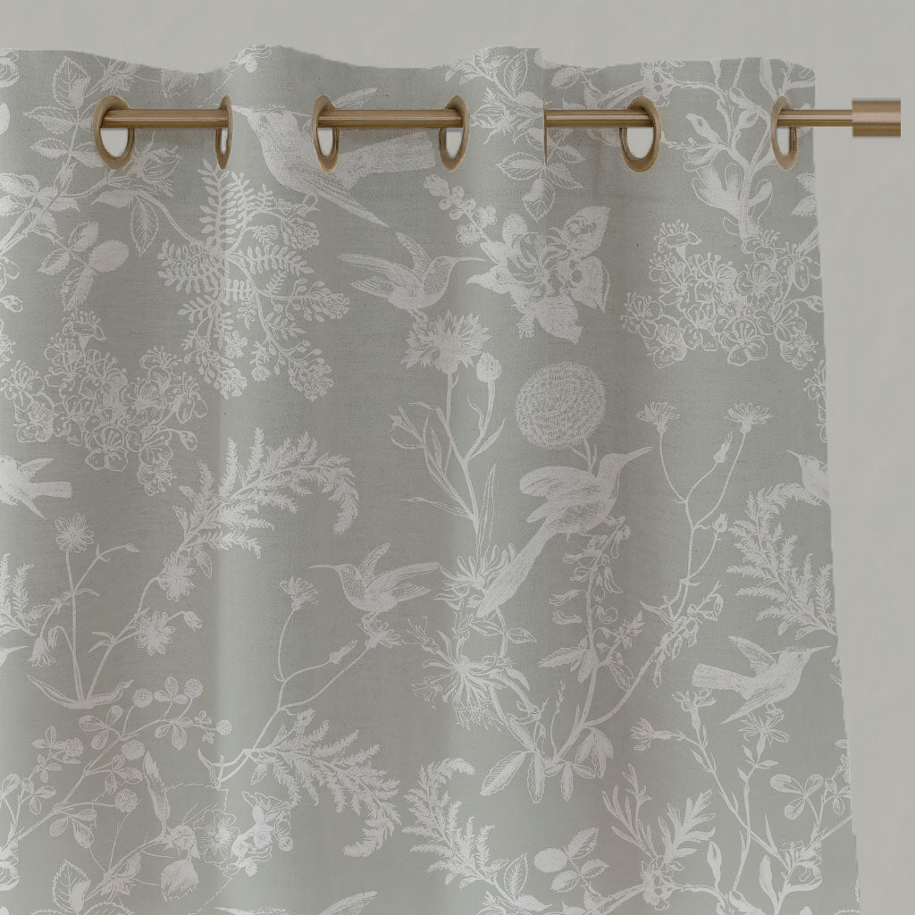 Neutral / Grey Floral Linen Eyelet Curtains - Marianne Greige Clay - White base fabric.