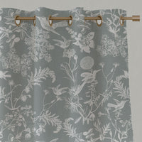 Grey Floral Linen Eyelet Curtains - Marianne Greige  - White base fabric.
