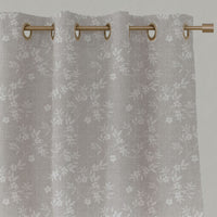 Neutral / Grey Floral Linen Eyelet Curtains - Merisa Grey Sand - White base fabric.