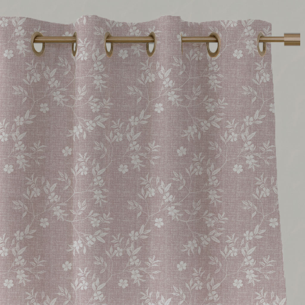 Pink Floral Linen Eyelet Curtains - Merisa Peony - White base fabric.