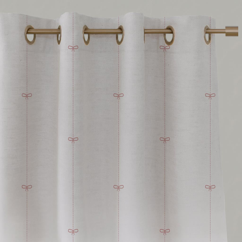 Pink Striped Linen Eyelet Curtain - Mimmi Dusty Pink-WHT - White base fabric.
