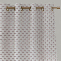 Pink Botanical Linen Eyelet Curtain - Olgie Peony-WHT - White base fabric.