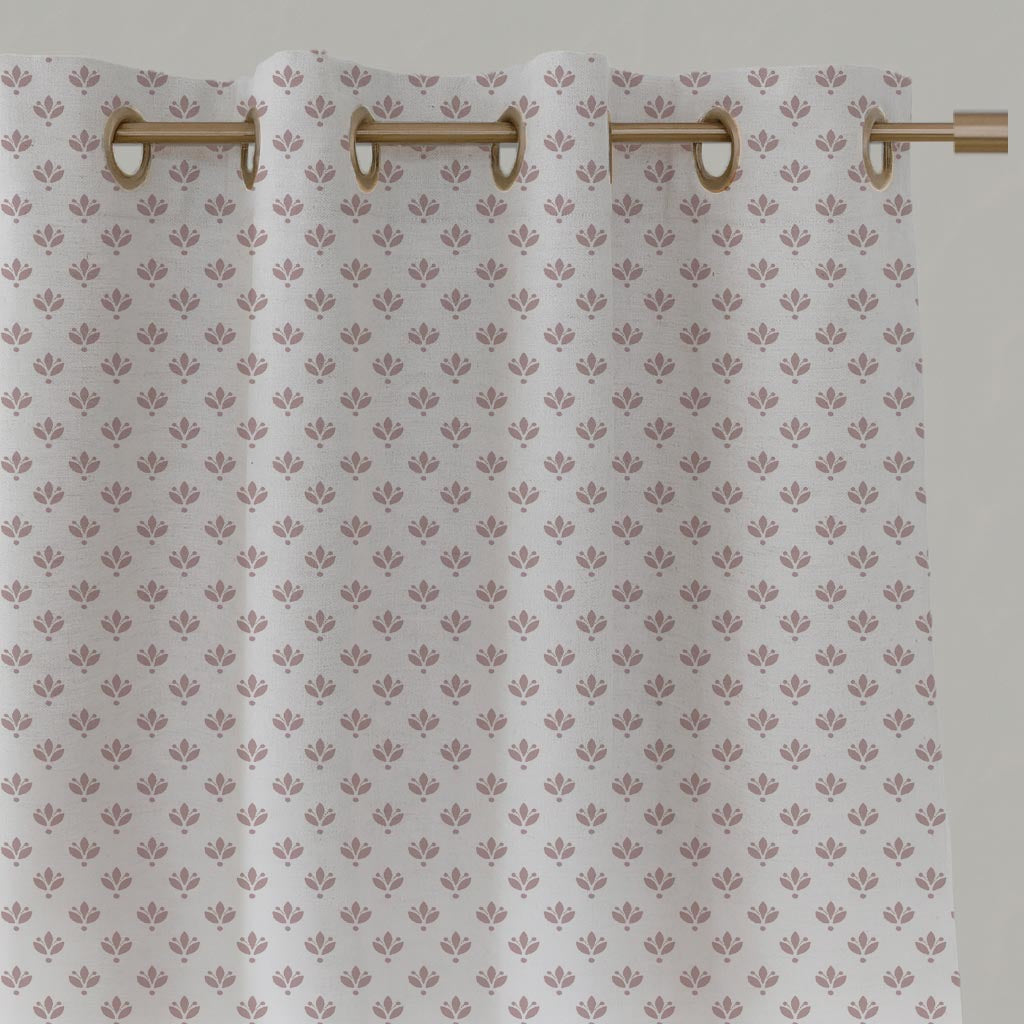 Pink Botanical Linen Eyelet Curtain - Olgie Peony-WHT - White base fabric.