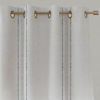 Blue Striped Linen Eyelet Curtains - Reyna Ink-WHT - White base fabric.