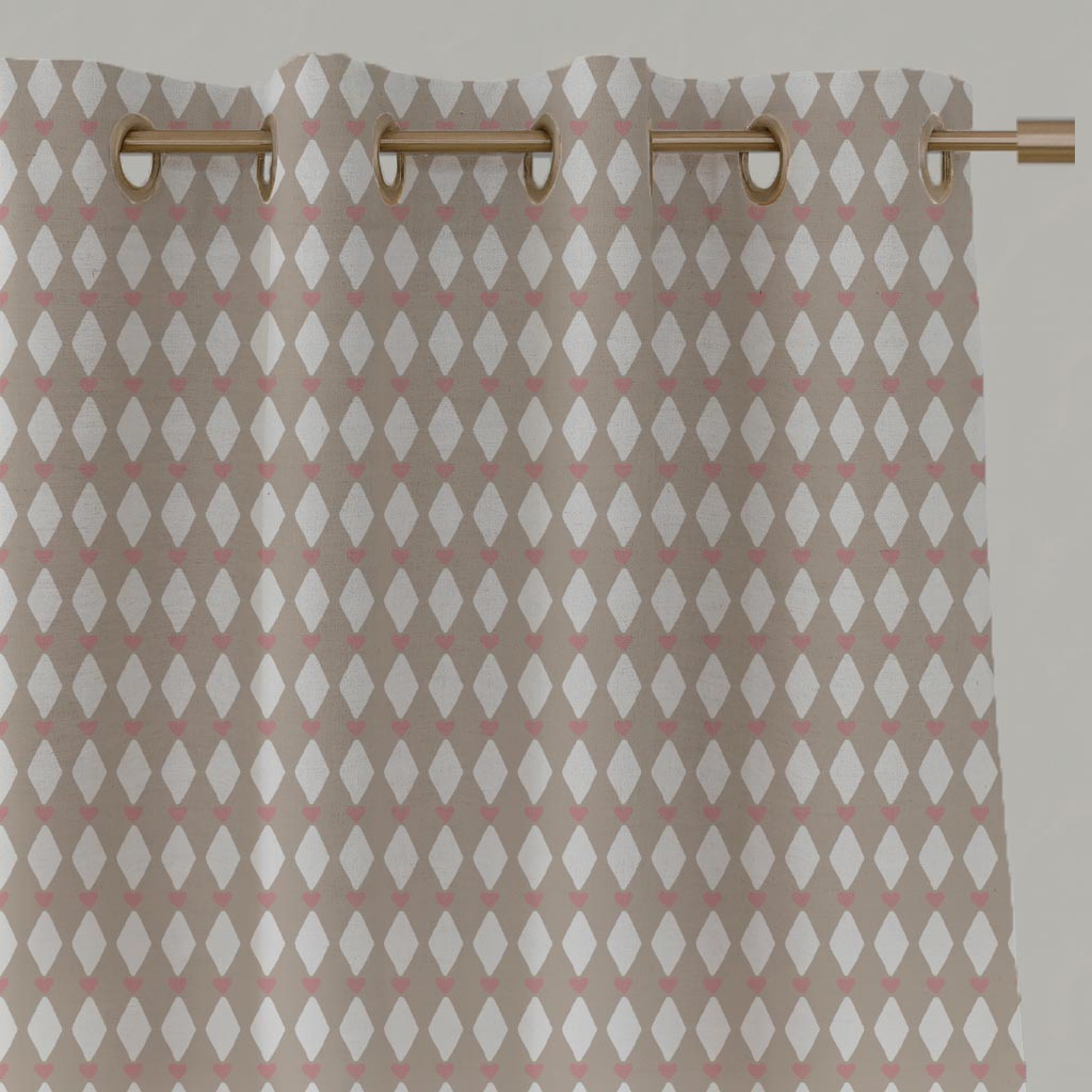 Pink Abstract Linen Eyelet Curtain - Ronelle Peony-WHT - White base fabric.