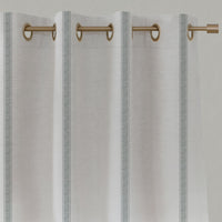 Grey Striped Linen Eyelet Curtains - Rune Greige - White base fabric.
