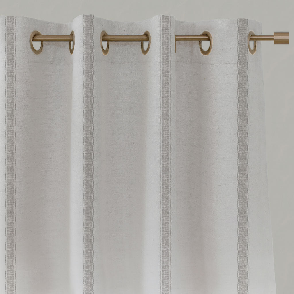 Neutral / Grey Striped Linen Eyelet Curtains - Rune Grey Sand - White base fabric.