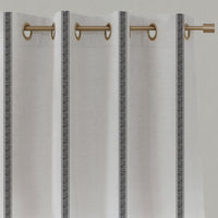 Black Striped Linen Eyelet Curtains - Rune Noir - White base fabric.