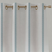 Blue Striped Linen Eyelet Curtains - Rune Shadow Blue  - White base fabric.