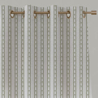 Green Floral Stripe Linen Eyelet Curtain - Silvian Moss-WHT - White base fabric.