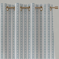 Blue Floral Stripe Linen Eyelet Curtain - Silvian Paris Blue-WHT - White base fabric.