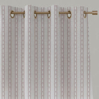 Pink Floral Stripe Linen Eyelet Curtain - Silvian Peony-WHT - White base fabric.