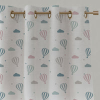 Pink Kids Linen Eyelet Curtains - Sky Ride Pink - White base fabric.